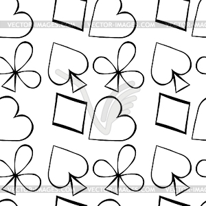 Seamless pattern playing cards suit Bubi, hearts, - stock vector clipart