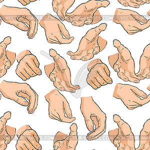 Seamless pattern of men`s hands different positions - vector image