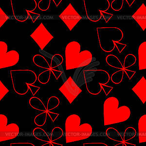 Seamless pattern playing cards suit Bubi, hearts, - vector image