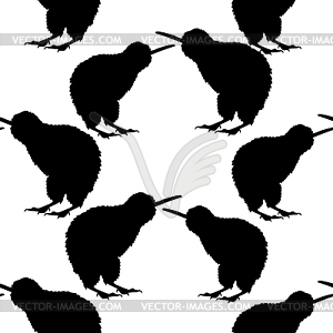 Seamless pattern kiwi bird is silhouette. - vector image