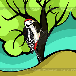 Great spotted woodpecker young - vector clip art