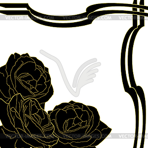 Card with rose black flower corner - vector clip art