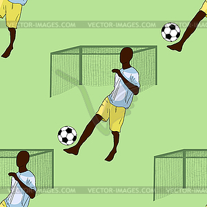 Seamless pattern passing ball in football by men - color vector clipart