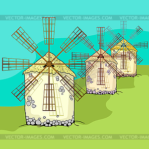 Stone mill with 8 blades - vector clip art