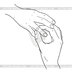 Hand puts wedding ring on other hand. illustratio - vector clip art