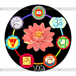 Logo yoga chakra with lotus flower - vector clipart