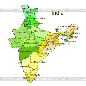 Map of division of indium states - vector image