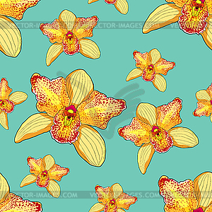 Seamless pattern Orchid Cymbidium tropical flower - vector image