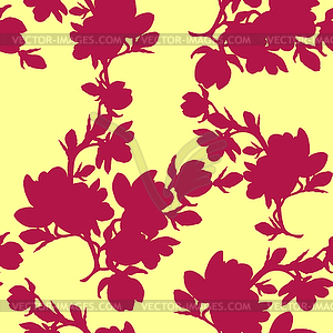 Seamless pattern silhouette branch magnolia flower - vector image