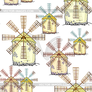 Seamless pattern stone mill with 8 blades - vector clipart