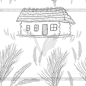 Seamless pattern wheat germ coloring of house with - vector clipart