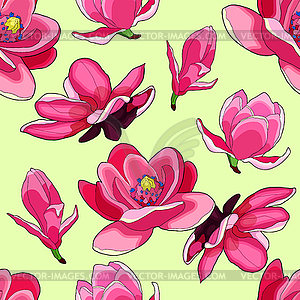 Seamless pattern with magnolia flower red - vector image