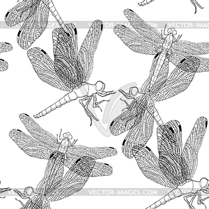 Coloring seamless pattern orthetrum cancellatum - vector image