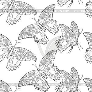 Seamless pattern coloring butterfly Papilio - vector clip art