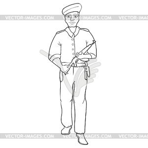 Coloring Indian policeman with gun - vector image
