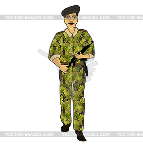 Policeman in service of state with gun illustr - vector clipart