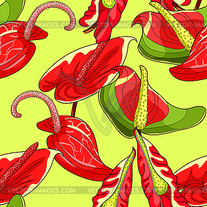 Seamless pattern with anthurium flower flamingo - vector clip art