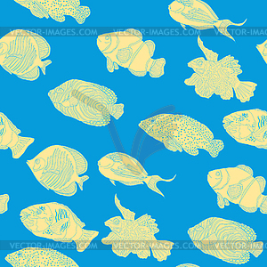 Seamless pattern red sea fish Arabian surgeon - vector clip art