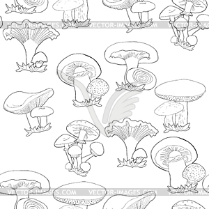 Seamless pattern mushrooms russula, chanterelle, - vector clip art