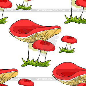 Seamless pattern is natural mushrooms russula. - vector clipart