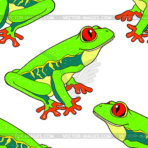 Seamless pattern woody frog is red-eyed - vector image