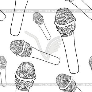 Coloring seamless pattern microphone for public - vector image