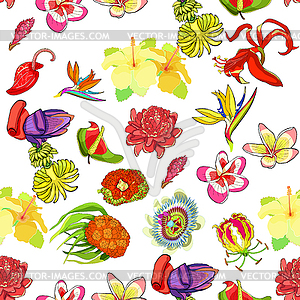 Seamless pattern hibiscus plumeria pandan flower - vector clipart