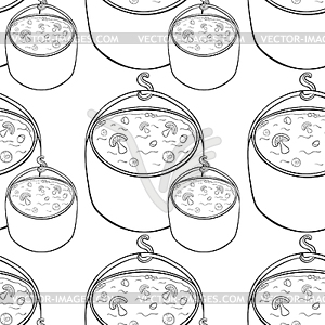 Seamless pattern pot of soup with mushrooms for - vector image