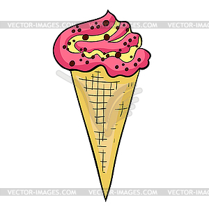 Ice cream in waffle cone - vector clipart