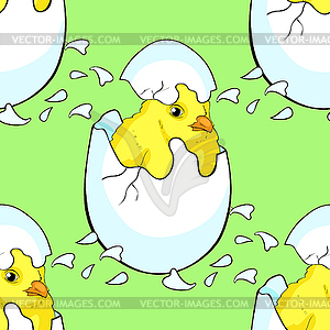 Seamless pattern is chicken baby egg hatchs. illustr - vector image