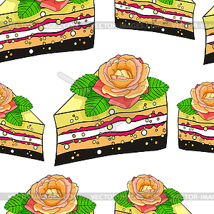 Seamless pattern cake piece with rose flower. - vector image