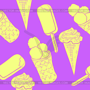 Seamless pattern ice cream in waffle cone - vector clipart