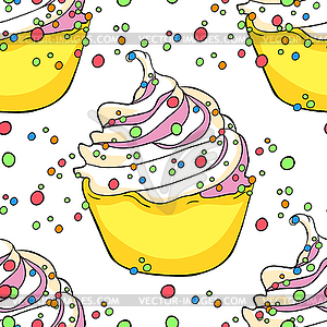 Seamless pattern sweet cake on happy holiday. - vector clipart