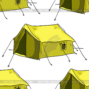 Seamless pattern tent for trekking in nature. - vector image