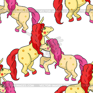 Seamless pattern unicorn horse girl child smiling. - vector image