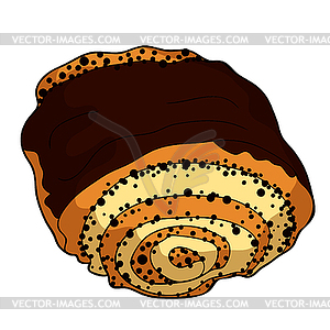 Sweet bun with poppy and chocolate - vector image