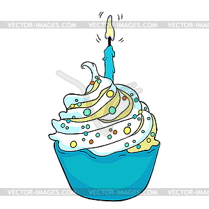 Sweet cake on happy holiday with candle burns. - vector image