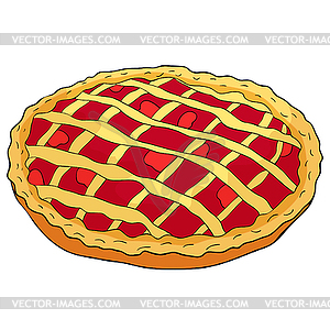 Round cake with berries lattice of dough bakery - vector image