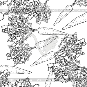 Бесшовный узор морковь с зеленым овощем. - векторное изображение