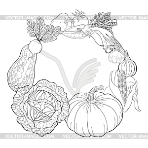 Coloring vegetables in form of wreath - vector clip art