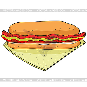 Hot dog with mustard and ketchup - vector clip art