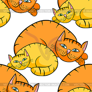 Seamless pattern redhead cat lies and looks. - vector clipart