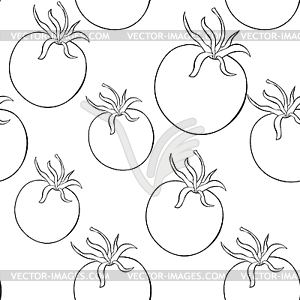 Seamless pattern tomato is mature vegetable. - vector image