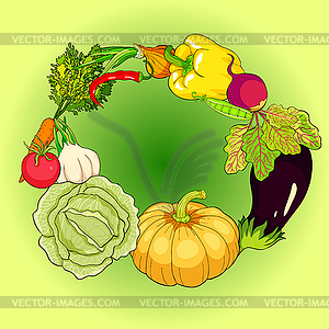Vegetables in form of wreath - vector clip art