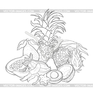 Exotic fruits pandan banana avocado coconut papaya - vector clipart