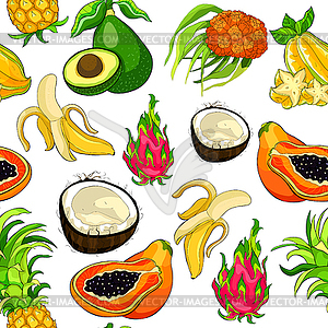 Seamless pattern exotic fruits pandan banana avocad - vector image