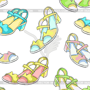 Бесшовные модели обувь для летних женщин сандалии. - стоковый векторный клипарт