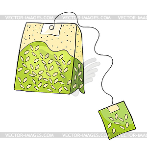 Натуральный продукт в упаковке зеленого чая - иллюстрация в векторном формате