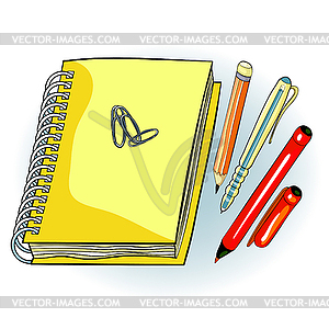 Notepad on helix pencil pen clip - vector clipart