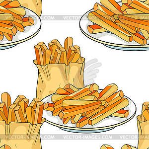 Seamless pattern french fries snack food - vector clip art